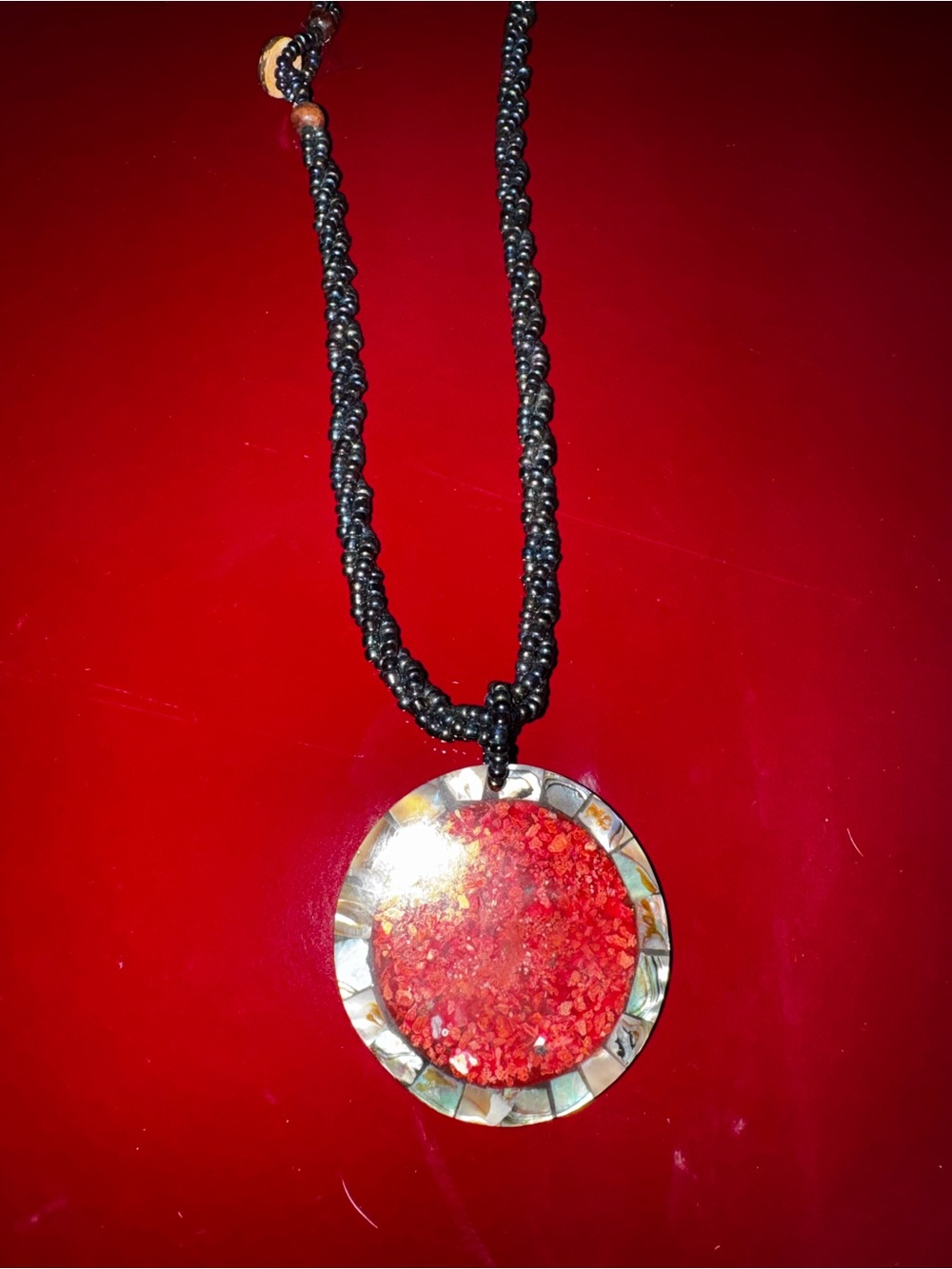 Red Mosaic Pendant Necklace - Unbranded Women's Jewelry- From Bali Indonesia